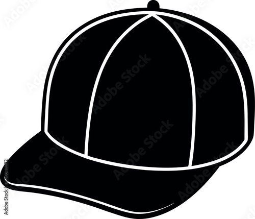 Black Silhouette Baseball Cap Icon on White Background