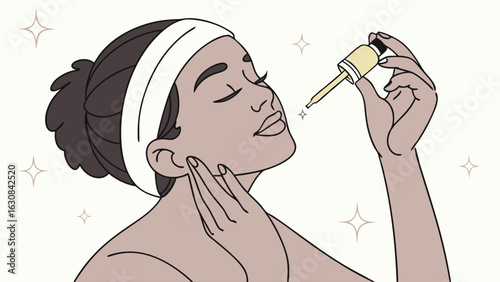 Woman Applying Facial Serum During Skincare Routine.