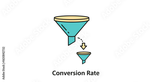 Two funnels with an arrow showing conversion rate process in a simple illustration design style
