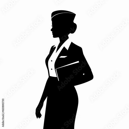 Airline Stewardess Silhouette on White Background