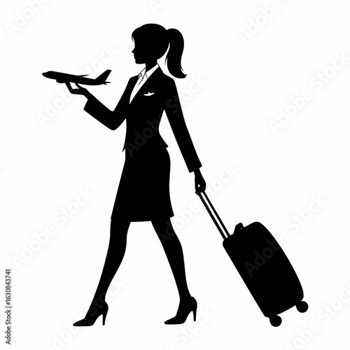Airline Stewardess Carrying Luggage and Airplane Model