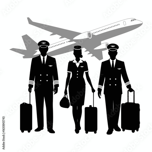 Airline Crew Silhouette with Airplane Background