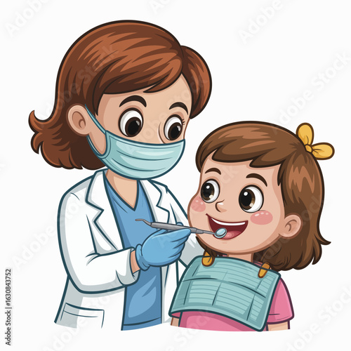 Cartoon Dentist Examining Child's Teeth