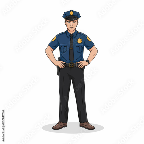 Cartoon Police Officer Standing Confidently