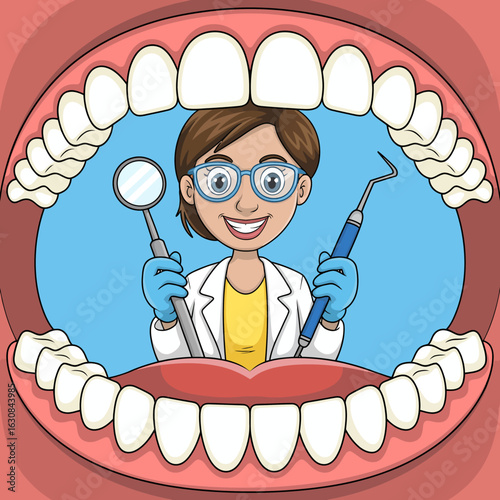 Dental Care Cartoon Illustration of Dentist Smiling