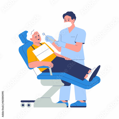 Dental Checkup Illustration with Patient and Dentist