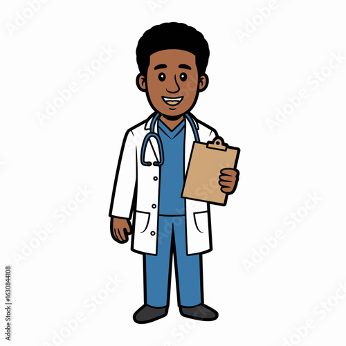 Friendly Cartoon Doctor with Clipboard Illustration