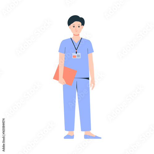 Healthcare Professional in Scrubs Holding Folder