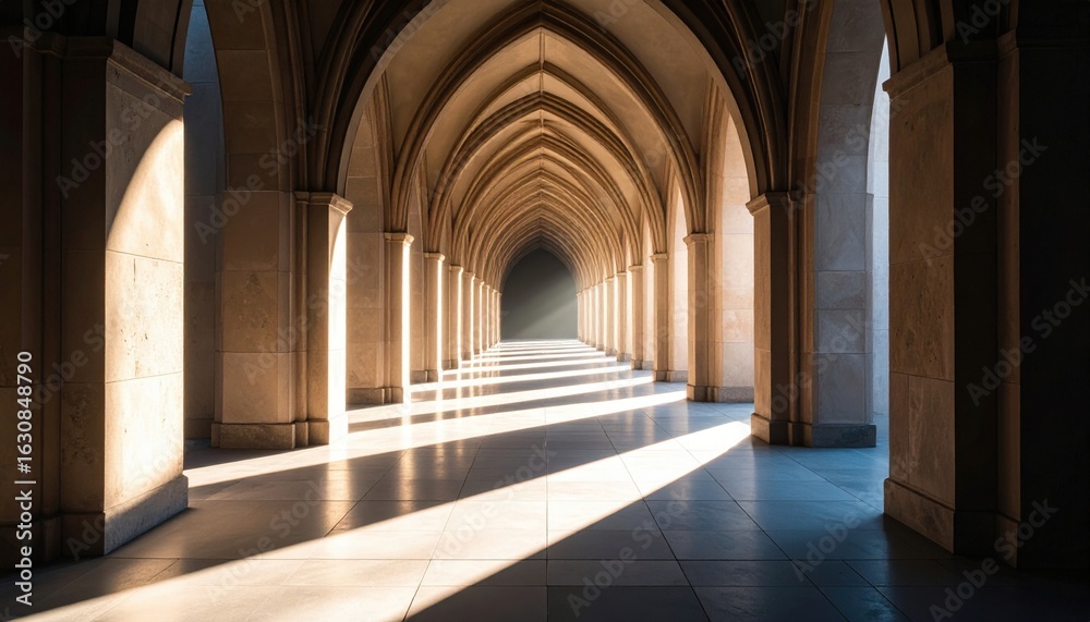 Obraz premium Sunlit Ancient Stone Corridor