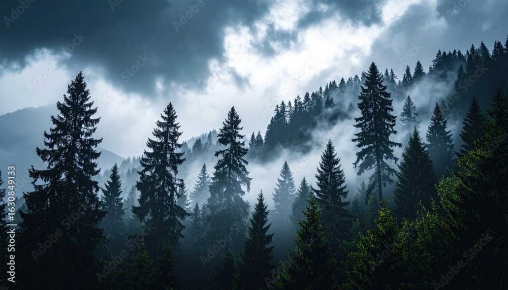 Fototapeta premium Misty Mountain Forest Landscape