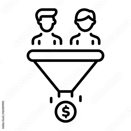 A line style icon representing a sales funnel process