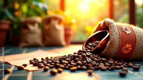 Wallpaper Mural Coffee beans spilling from burlap sack with scoop Torontodigital.ca