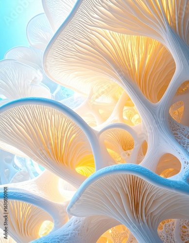 Abstract White Structure Pattern with Organic Geometric Elements and Warm Light Glow