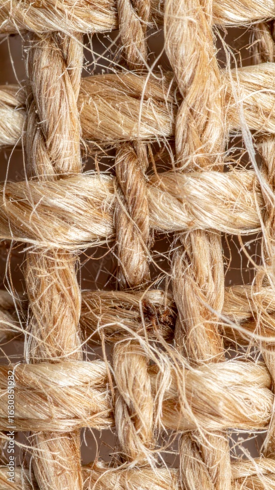 Fototapeta premium Extreme Close Up of Tan Burlap Fabric Woven with a Rough and Natural Texture