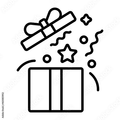 An outline style icon depicting gift box