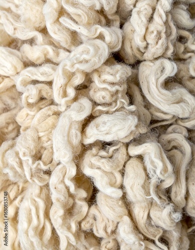 Close Up of Fluffy White Wool Texture A Natural Fibrous Background in Beige