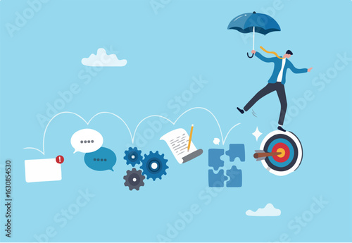 Work experience, skill development or leadership learning, career path motivation, capability or ability to growing in job or project progress concept, businessman jump on working skill experience