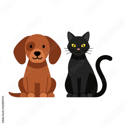 Cute Cartoon Dog and Cat SidebySide