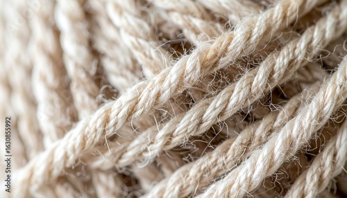 Detailed Macro View of Beige Twisted Rope Texture with Natural Fiber and Soft Lighting