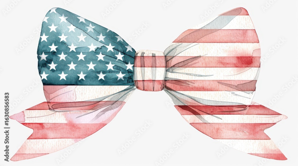 Obraz premium Unique watercolor bow clipart featuring the American flag, ideal for festive designs and patriotic celebrations.