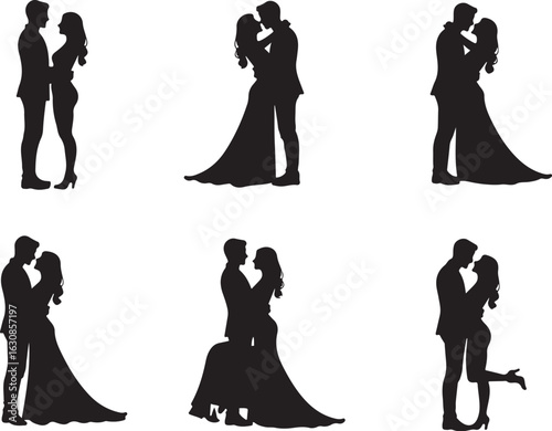 Romantic wedding couple silhouette collection for event design