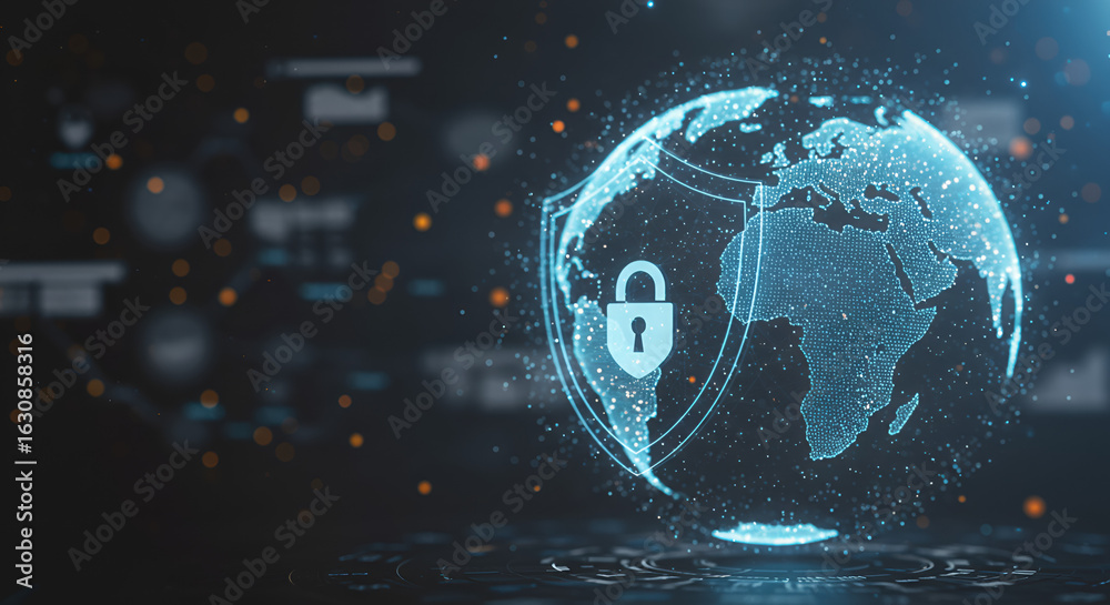 Fototapeta premium Pioneering Global Digital Security with Cutting-Edge Cybersecurity Solutions, Safeguarding Sensitive Data for Agile Business Intelligence and Informed Decision-Making in a Connected World.