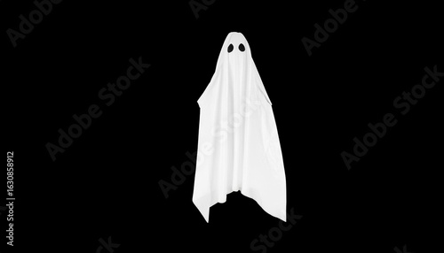 White ghost costume on black background