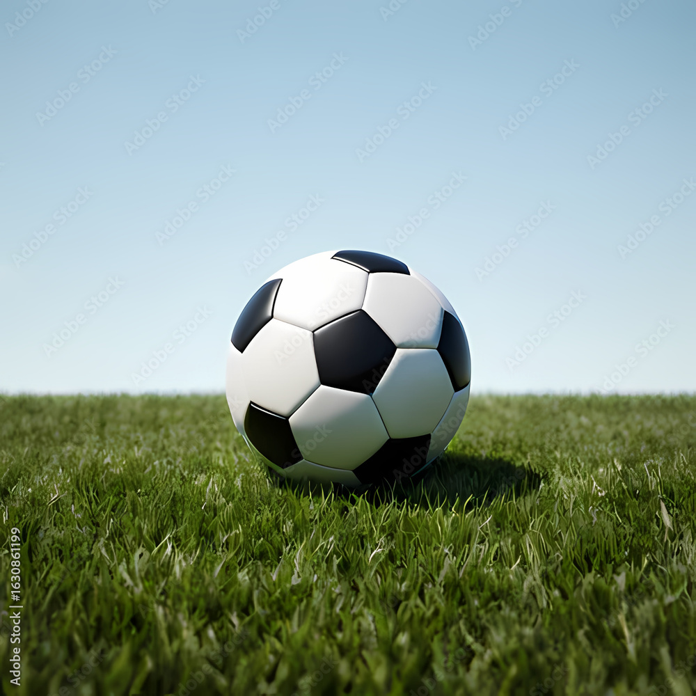 Fototapeta premium classic black and white soccer ball on a green field