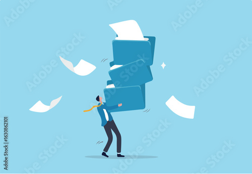Archive document file storage folder, backup important file directory or information, paperwork discovery or online compression or protection concept, businessman carry big file folder to be archived