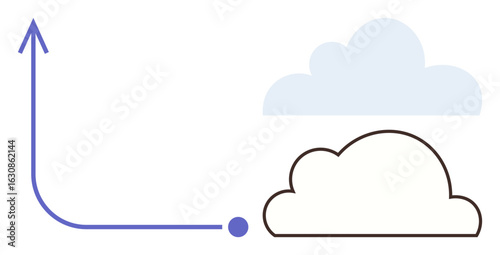 Upward arrow originating from a point and aiming towards clouds, symbolizing growth and aspirations. Ideal for business development, success, progress, vision, planning, innovation, goal-setting