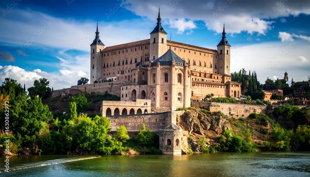 Obraz premium Ancient European fortress by a river