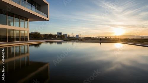 Wallpaper Mural Modern Architecture Reflecting Sunset in Still Water Torontodigital.ca