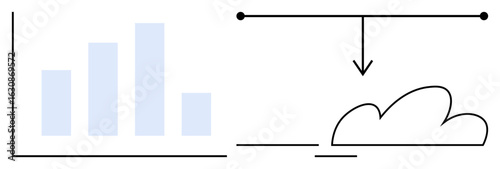 Bar chart transitioning into a cloud symbol via arrow, suggesting data flow, analytics, cloud storage. Ideal for technology, data management, business growth, software, cloud computing innovation