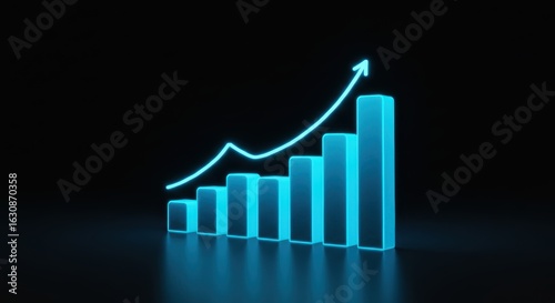 Free Download Ascending Neon Chart: Luminous Blue Bars and Arrow Symbolizing Financial Growth and Success. - GFXLoad