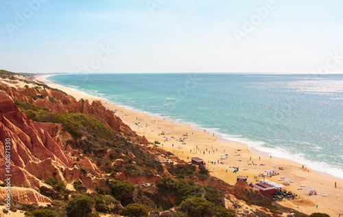 Canvas Print Portuguese beach Praia da Gale seen from the cliffs above
