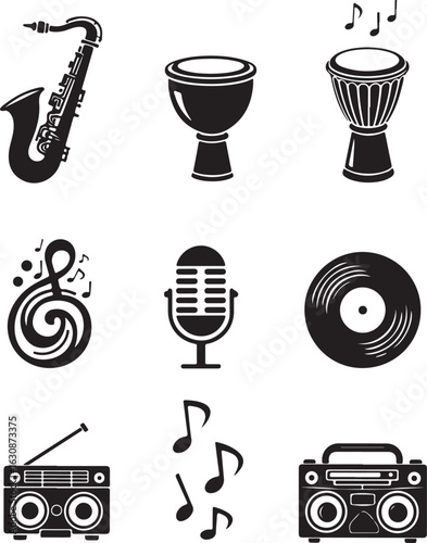 Vintage music icons celebrate sound, rhythm, and melody