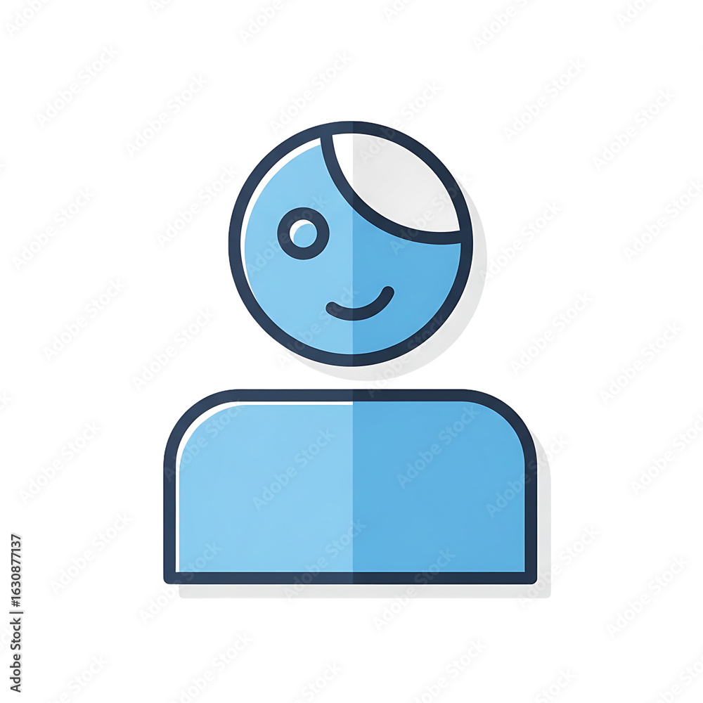 Naklejka premium Blue user profile icon with a friendly smile and a white hair patch. PNG Transparent Background