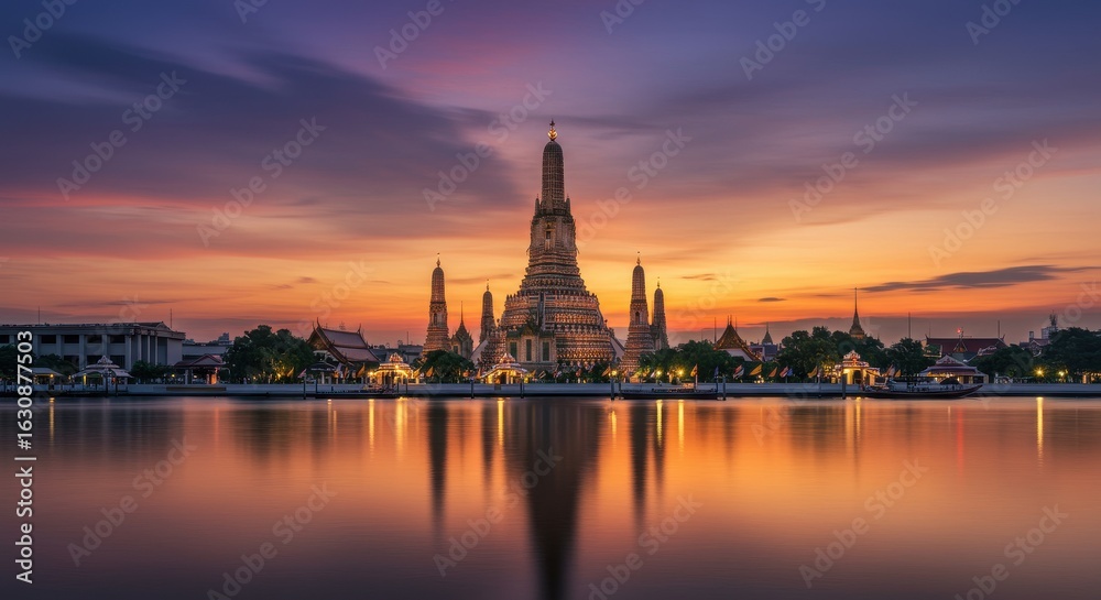 Fototapeta premium Wat Arun Ratchawararam Ratchawaramahawihan at Sunset, Bangkok, Thailand