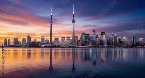 Toronto Skyline at Sunset Reflecting in Lake Ontario