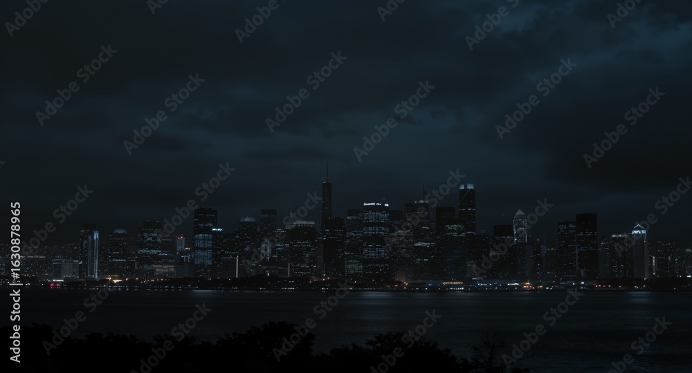 Fototapeta premium Chicago Skyline at Night: Illuminated Skyscrapers Reflecting on Lake Michigan