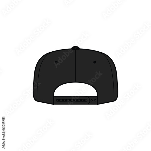 Black Snapback Hat Vector. Back View Baseball Caps With Clipping Path Illustration. Cap For Design Mockup On Print