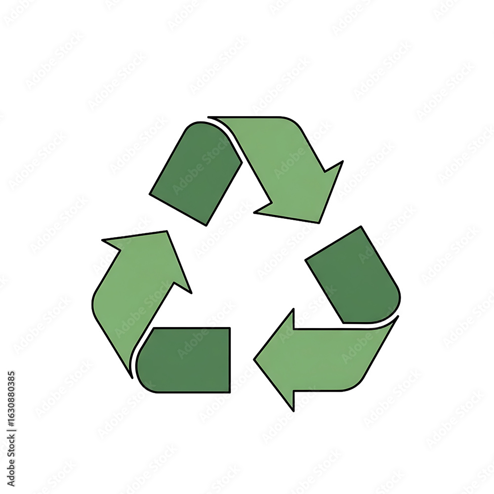 Obraz premium Handdrawn green recycling symbol with textured twotone arrows and a black outline. PNG Transparent Background