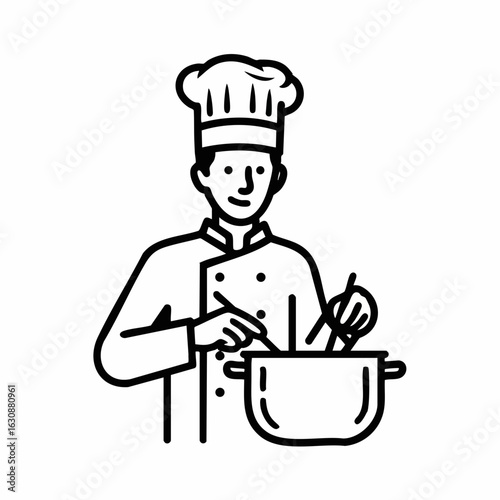 Chef Cooking in Kitchen with Pot for Culinary Blogs, Recipe Websites, Cooking Tutorials, Restaurant Menus, and Food Content Creation  