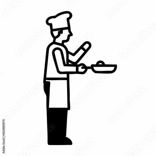 Chef Preparing a Dish in Kitchen Uniform for Culinary Blogs, Restaurant Menus, Cooking Classes, Food Websites, and Chef Training Materials  