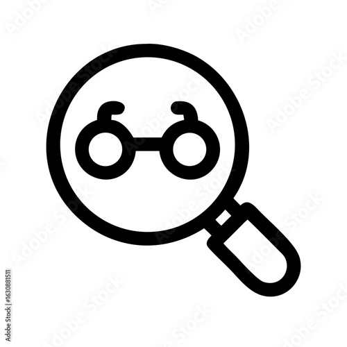 Find glasses with magnifying glass icon vector search eyeglasses optical vision lens look see examine