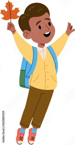 Schoolboy Holding Autumn Leaf