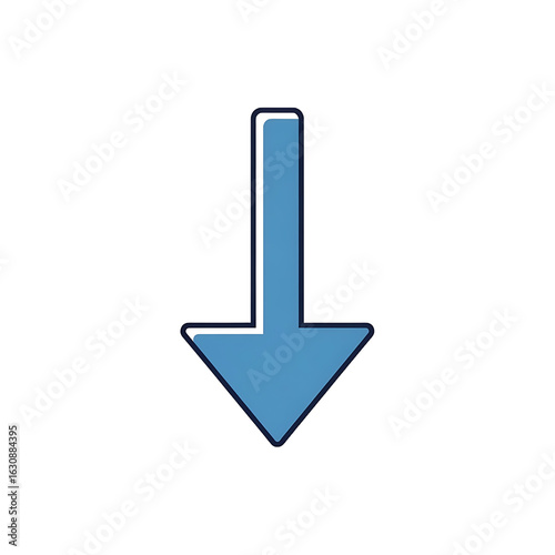 Free Download Stylized blue downward arrow icon with a bold dark outline and rounded corners. PNG Transparent Background - GFXLoad