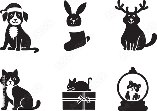 Charming Christmas pets and festive icons for holiday design
