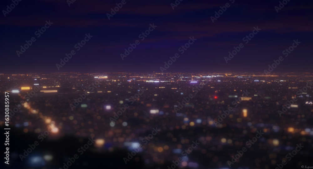 Fototapeta premium Night Cityscape Blurred Aerial View