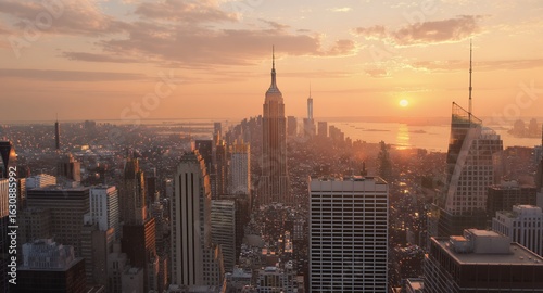 Majestic Manhattan Skyline at Sunset, Empire State Building Prominent